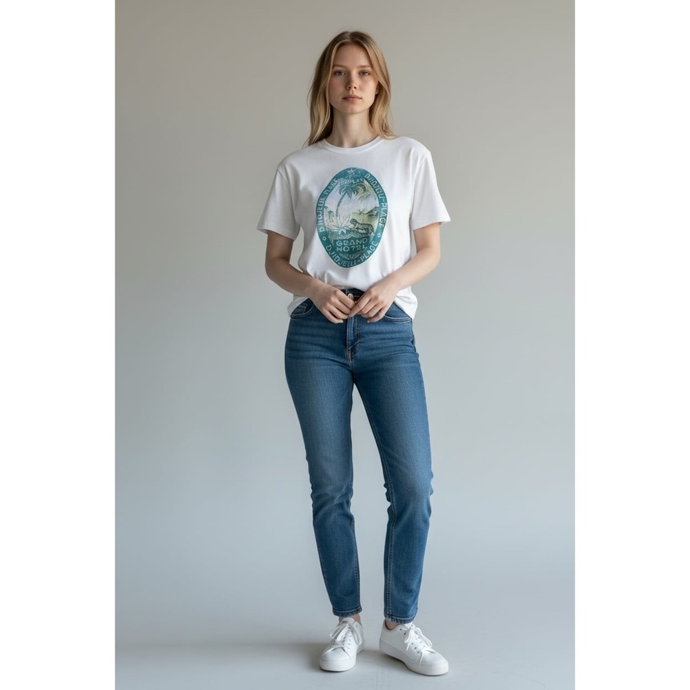 REPLAY Graphic T-Shirt White Grand Hotel Djidjelli Place Tropical Print